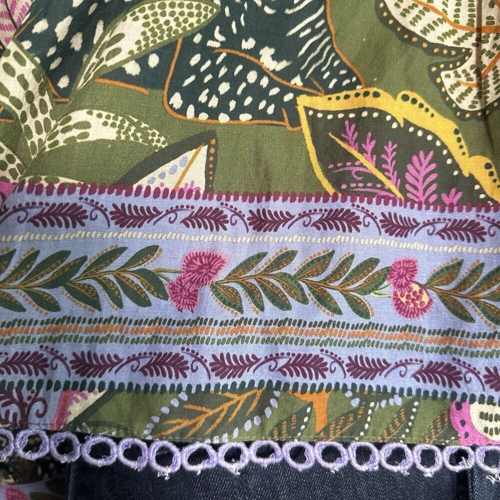 Farm Rio Blouse Top XS Green Jungle Fairy Boho Botanical Tropical Praire Resort - Picture 10 of 15